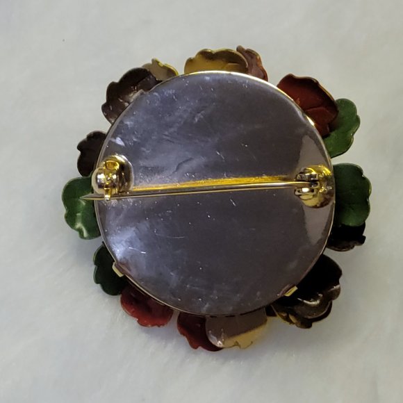 Enamaled fall leaves brooch with rhinestone centers - Picture 3 of 3